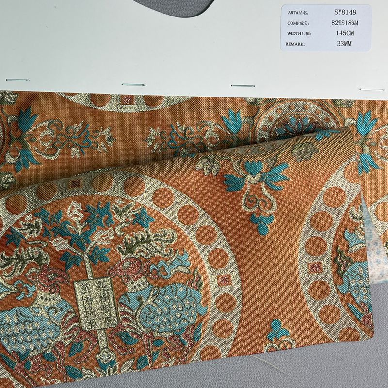sy8149,82%silk18%metallic,145cm,33mm,yarn-dyed,jacquard fabric