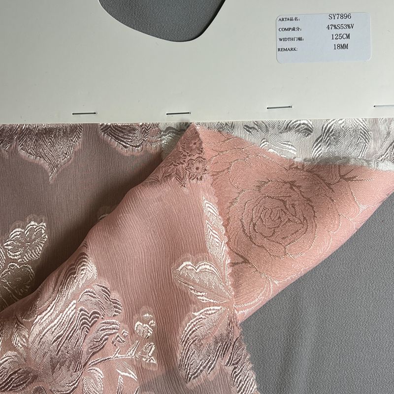 sy7896,47%silk53%viscose,125cm,18mm,jacquard cut-work crinkle chiffon,piece-dyed
