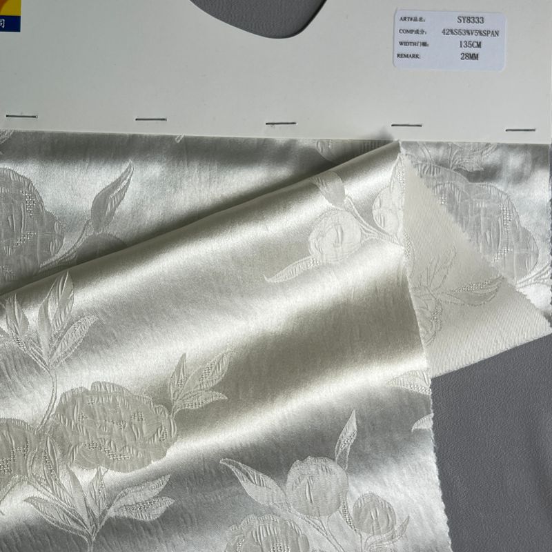 sy8333,42%silk53%viscose5%spandex,135cm,28mm,jacquard satin brocade,piece-dyed