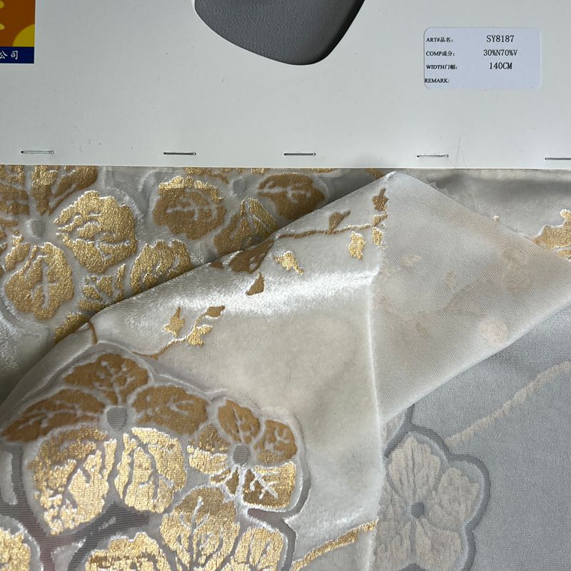 sy8187,30%nylon70%rayon,140cm,burn-out and gold printed  velvet