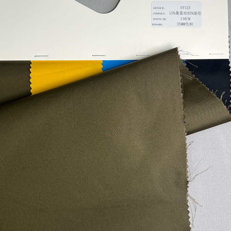 sy123,15%silk85%polyester,138cm,25mm,twill,yarn-dyed